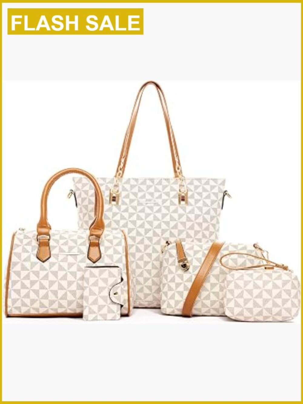 2E-youth Satchel Handbag Set 6pc Tote Shoulder Bag Top Handle Faux Leather Work